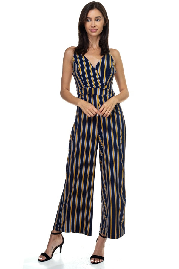 Stripe Back Self-tie Jumpsuit
