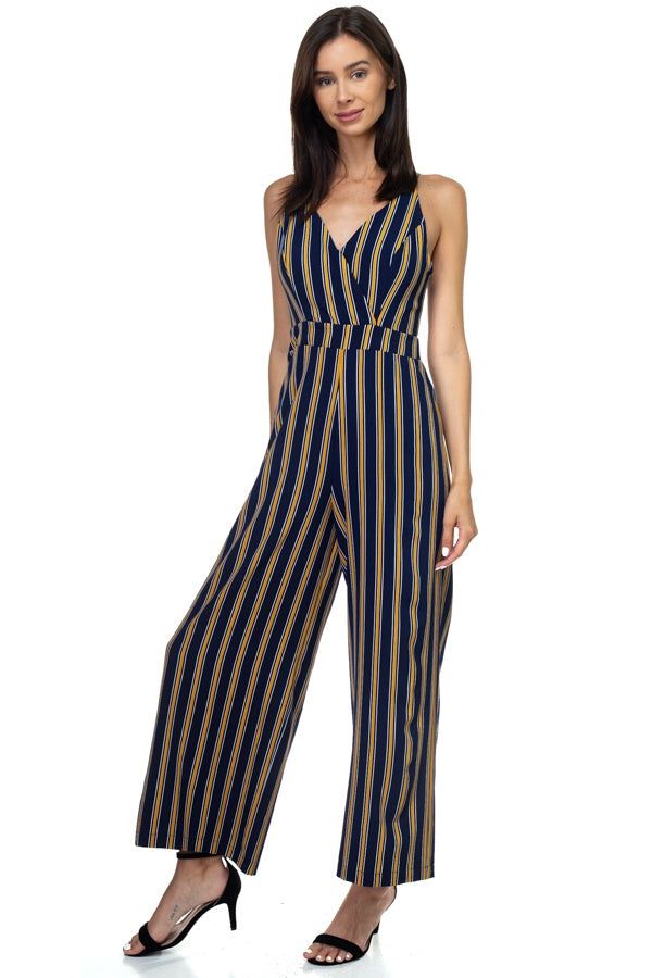 Stripe Back Self-tie Jumpsuit