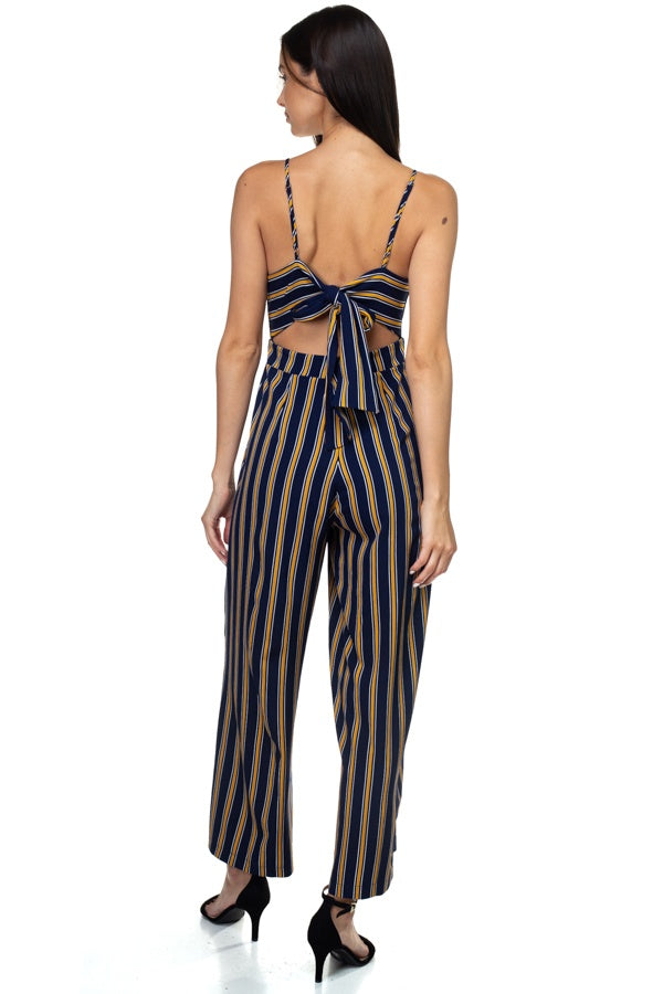 Stripe Back Self-tie Jumpsuit