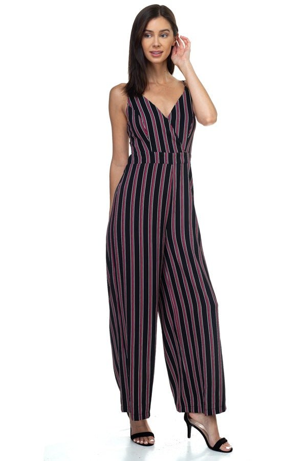 Stripe Back Self-tie Jumpsuit