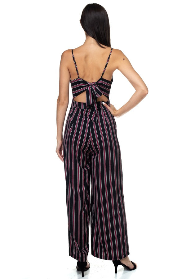 Stripe Back Self-tie Jumpsuit