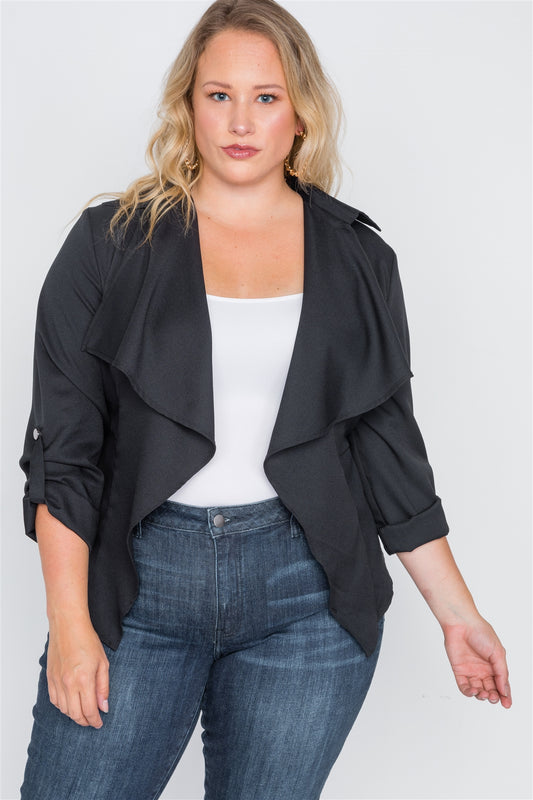 Plus Size Draped Open Front Light Jacket