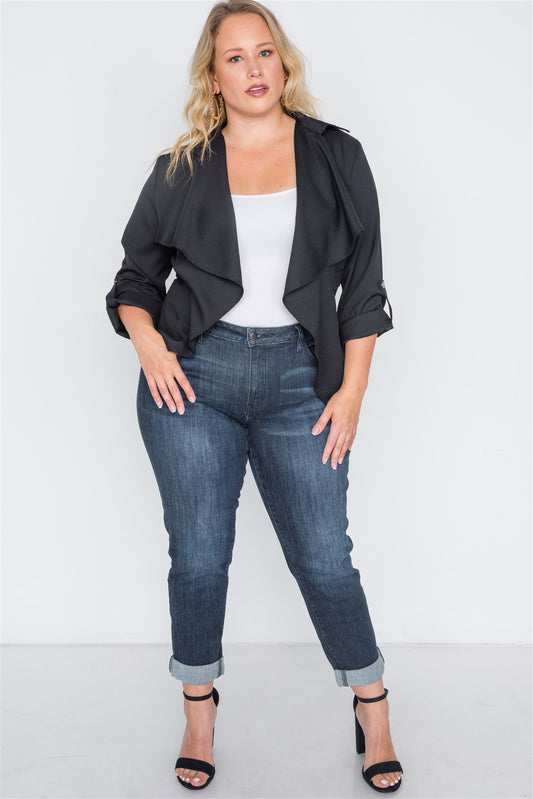 Plus Size Draped Open Front Light Jacket