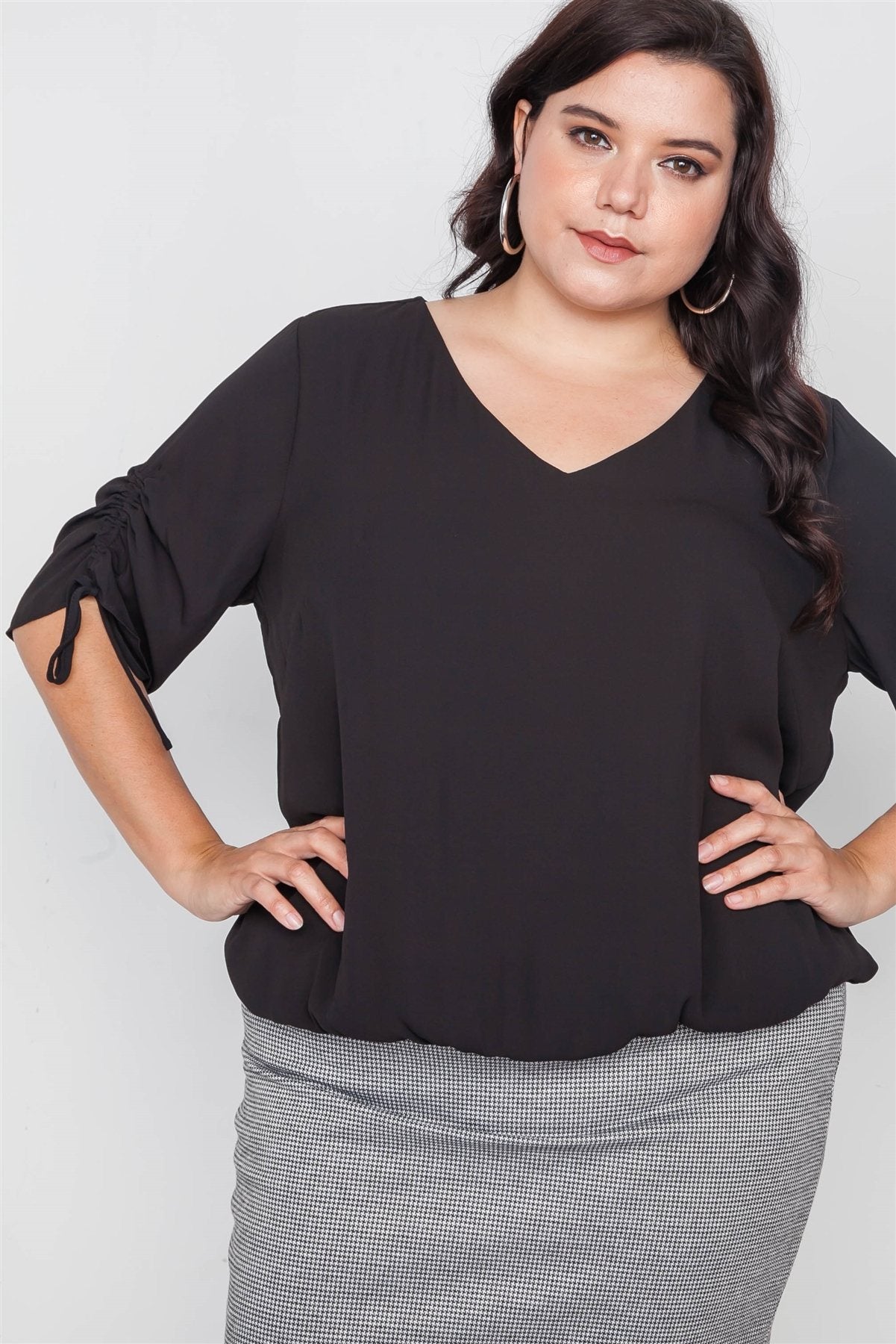 Plus Size Chiffon V-neck Solid Top