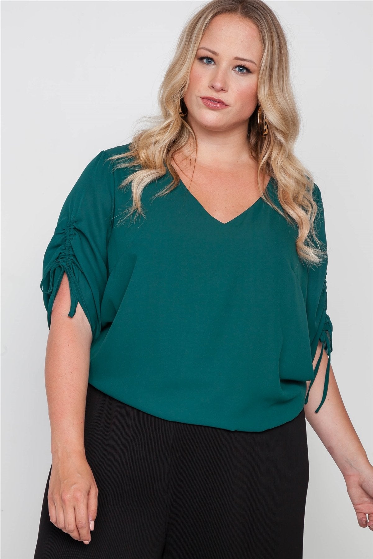 Plus Size Chiffon V-neck Solid Top