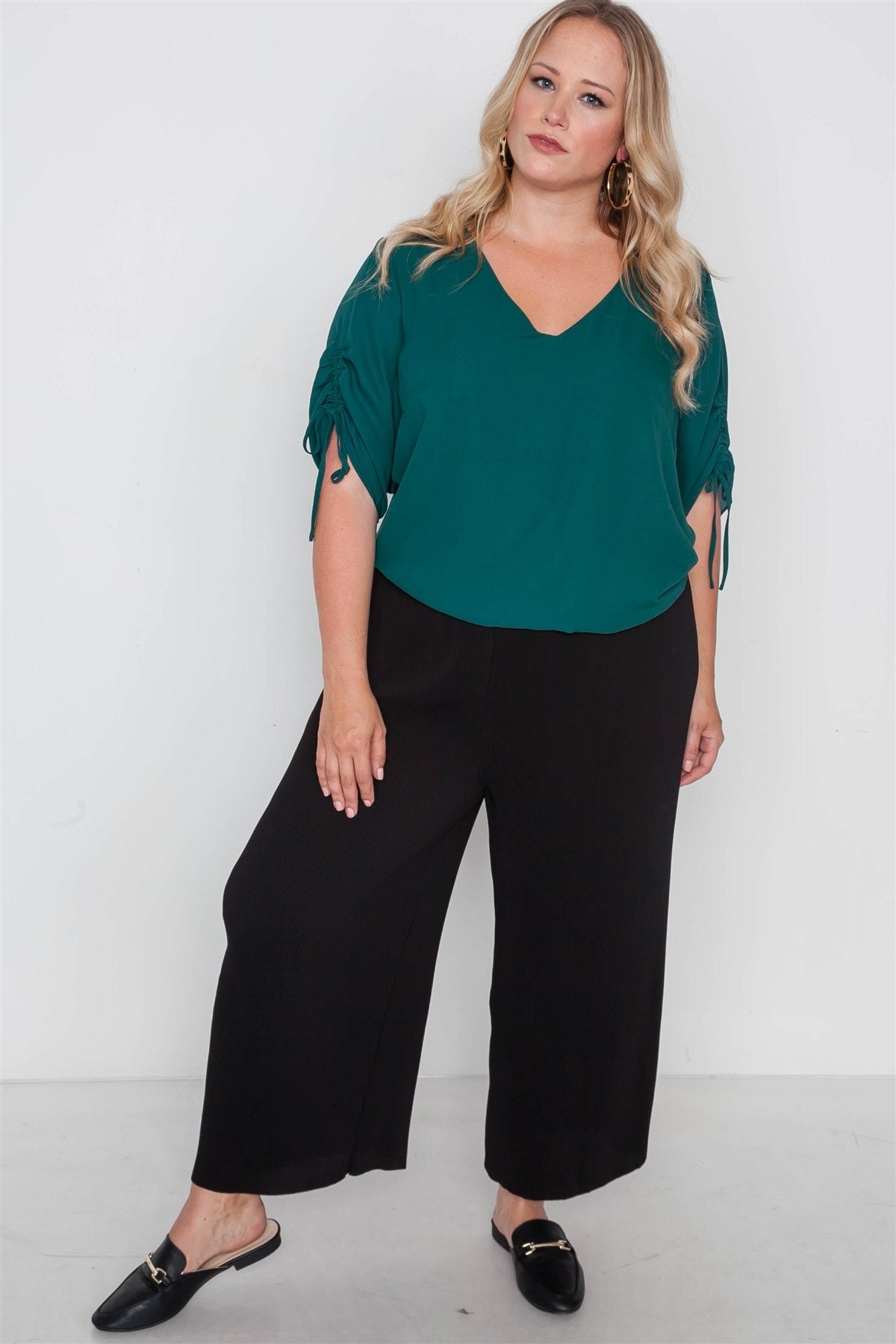 Plus Size Chiffon V-neck Solid Top