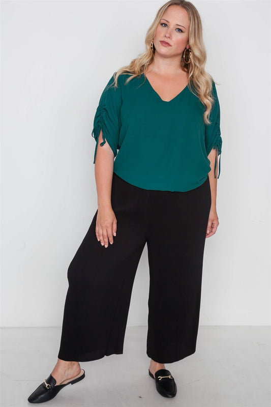 Plus Size Chiffon V-neck Solid Top