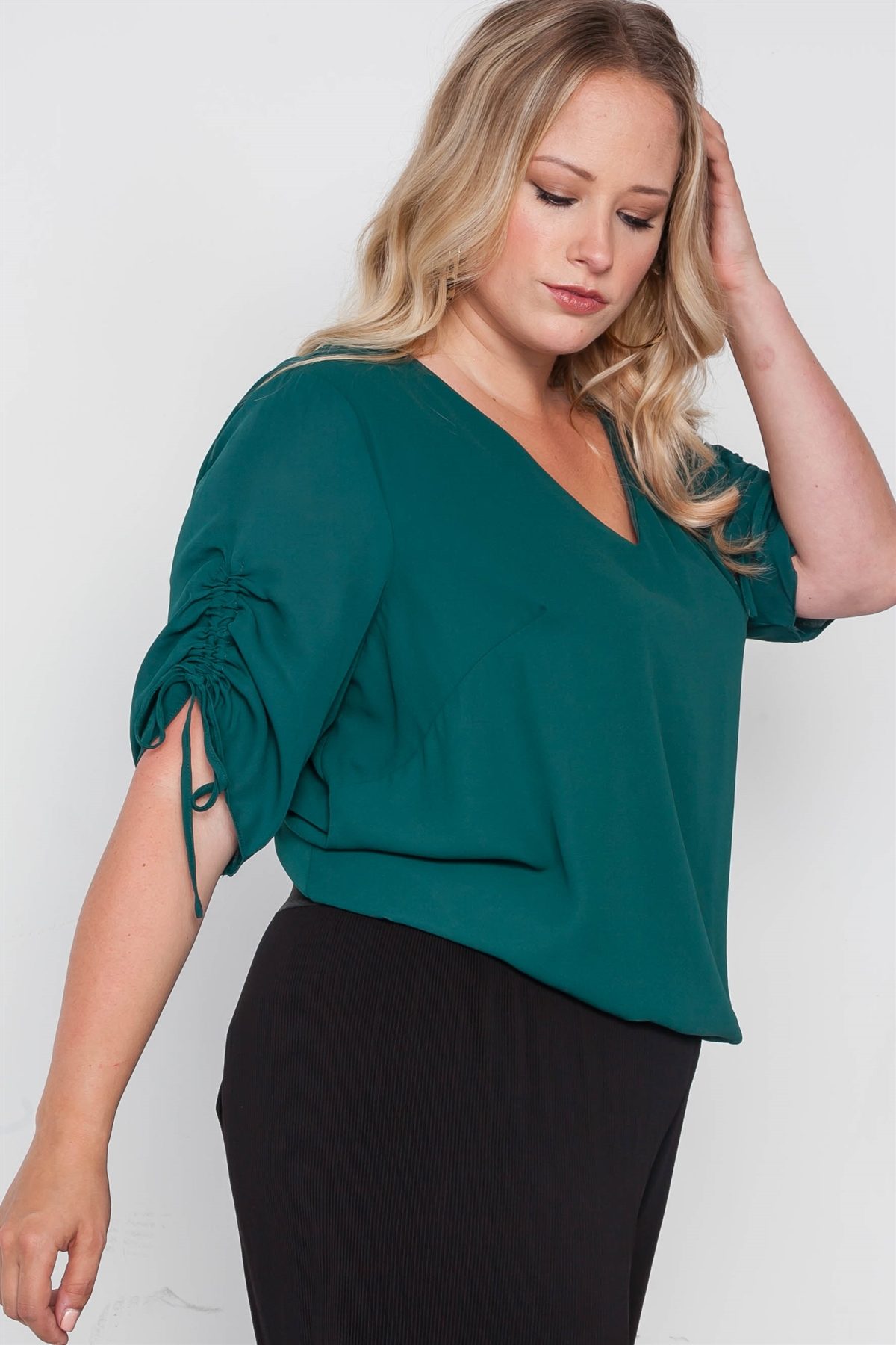 Plus Size Chiffon V-neck Solid Top