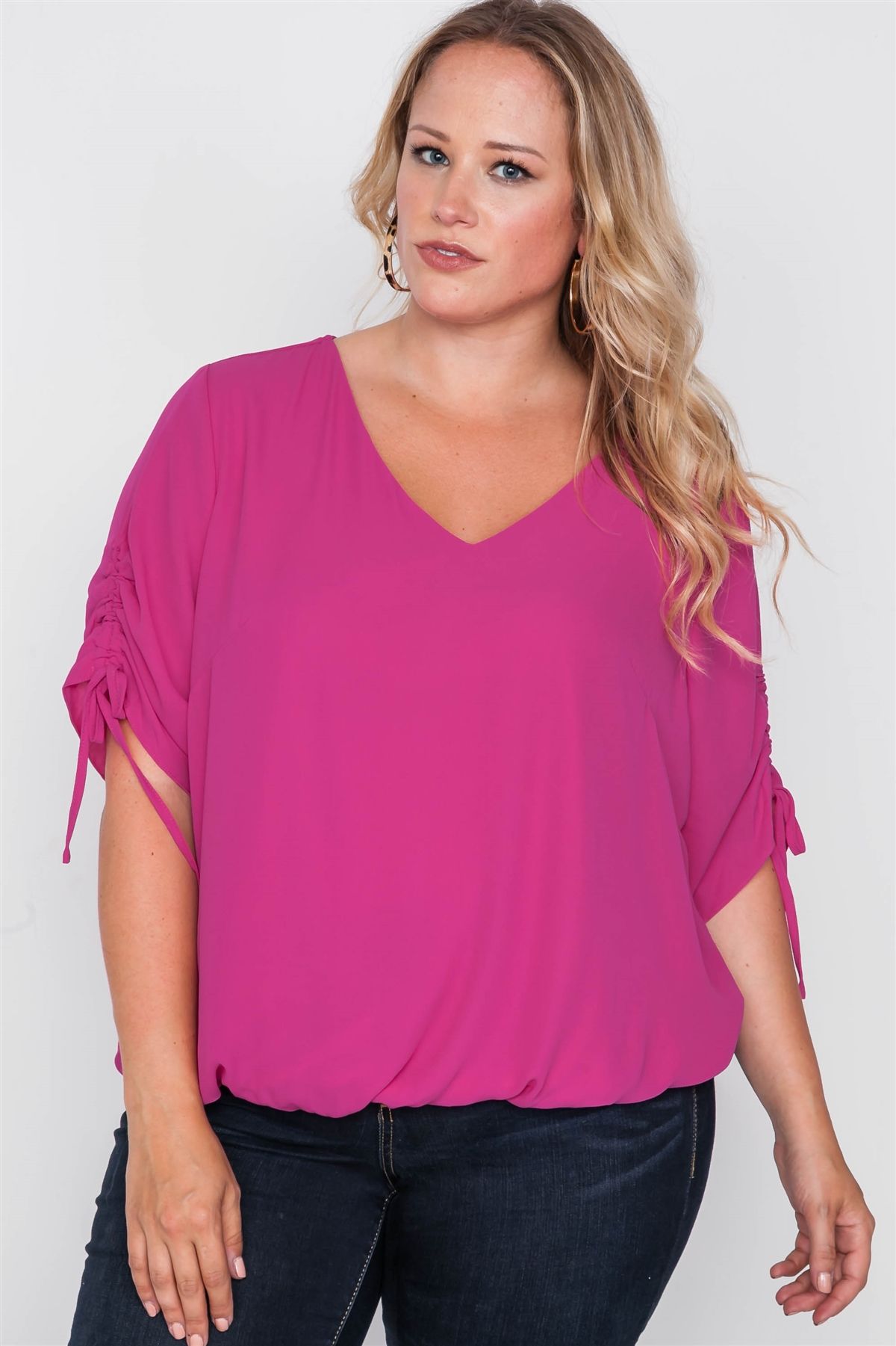 Plus Size Chiffon V-neck Solid Top