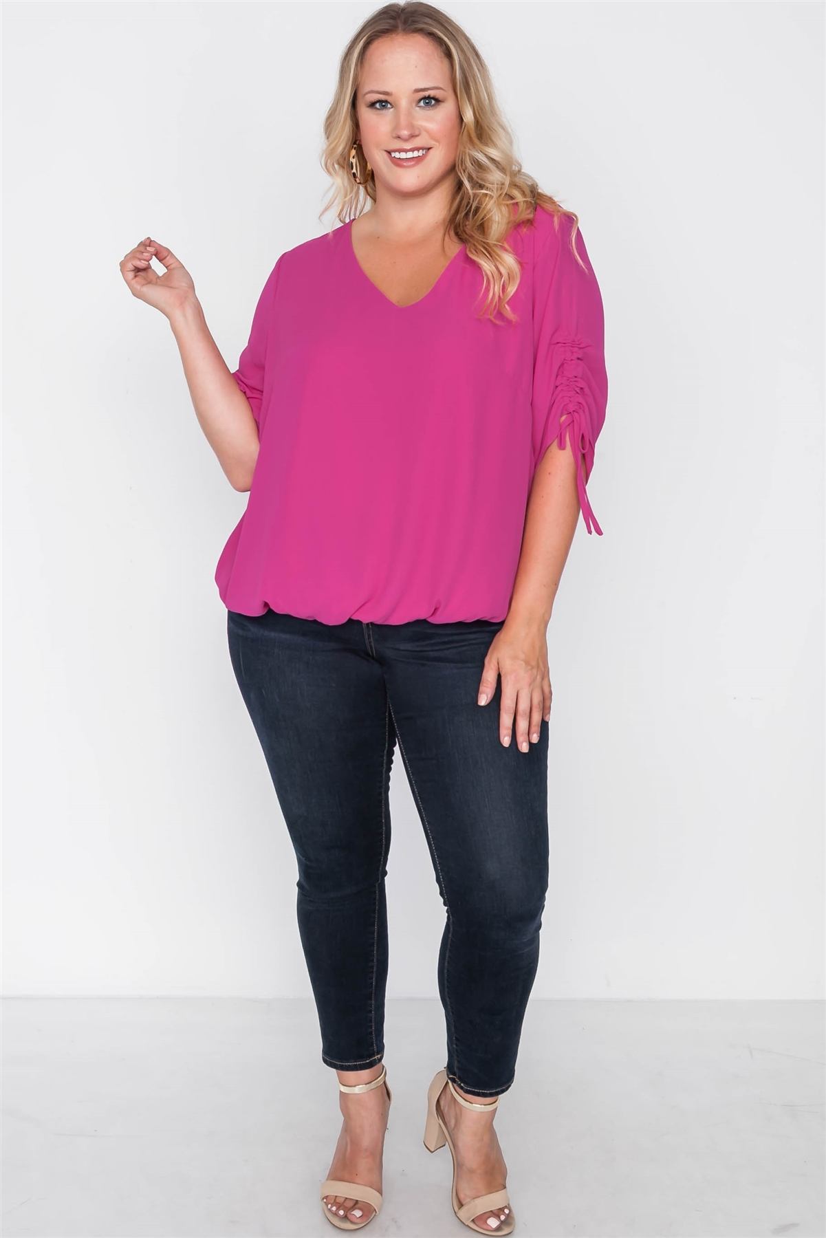 Plus Size Chiffon V-neck Solid Top