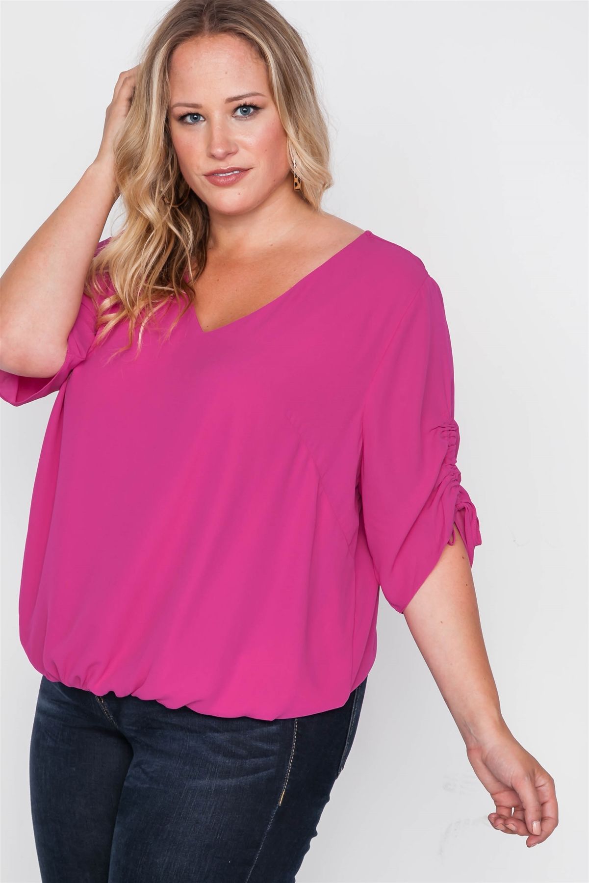 Plus Size Chiffon V-neck Solid Top