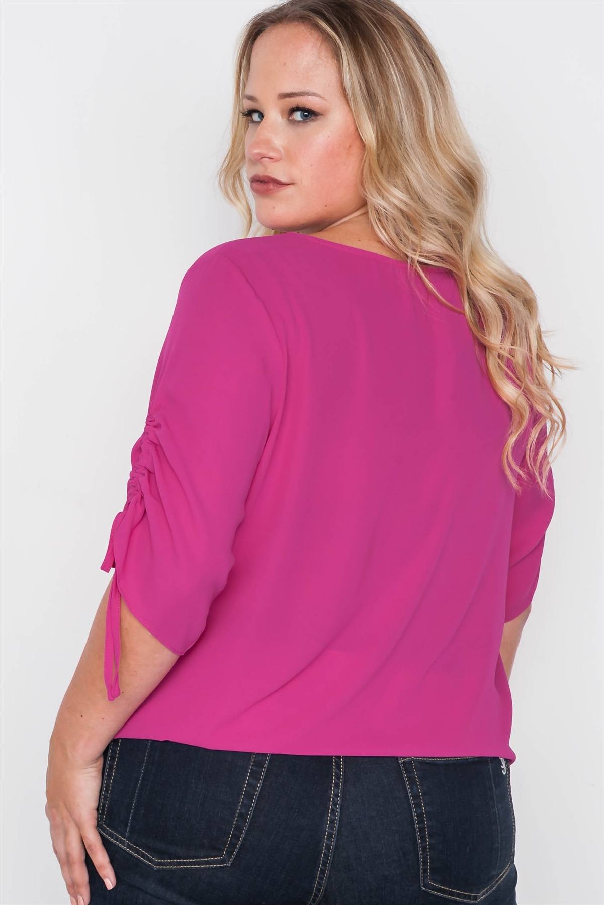 Plus Size Chiffon V-neck Solid Top