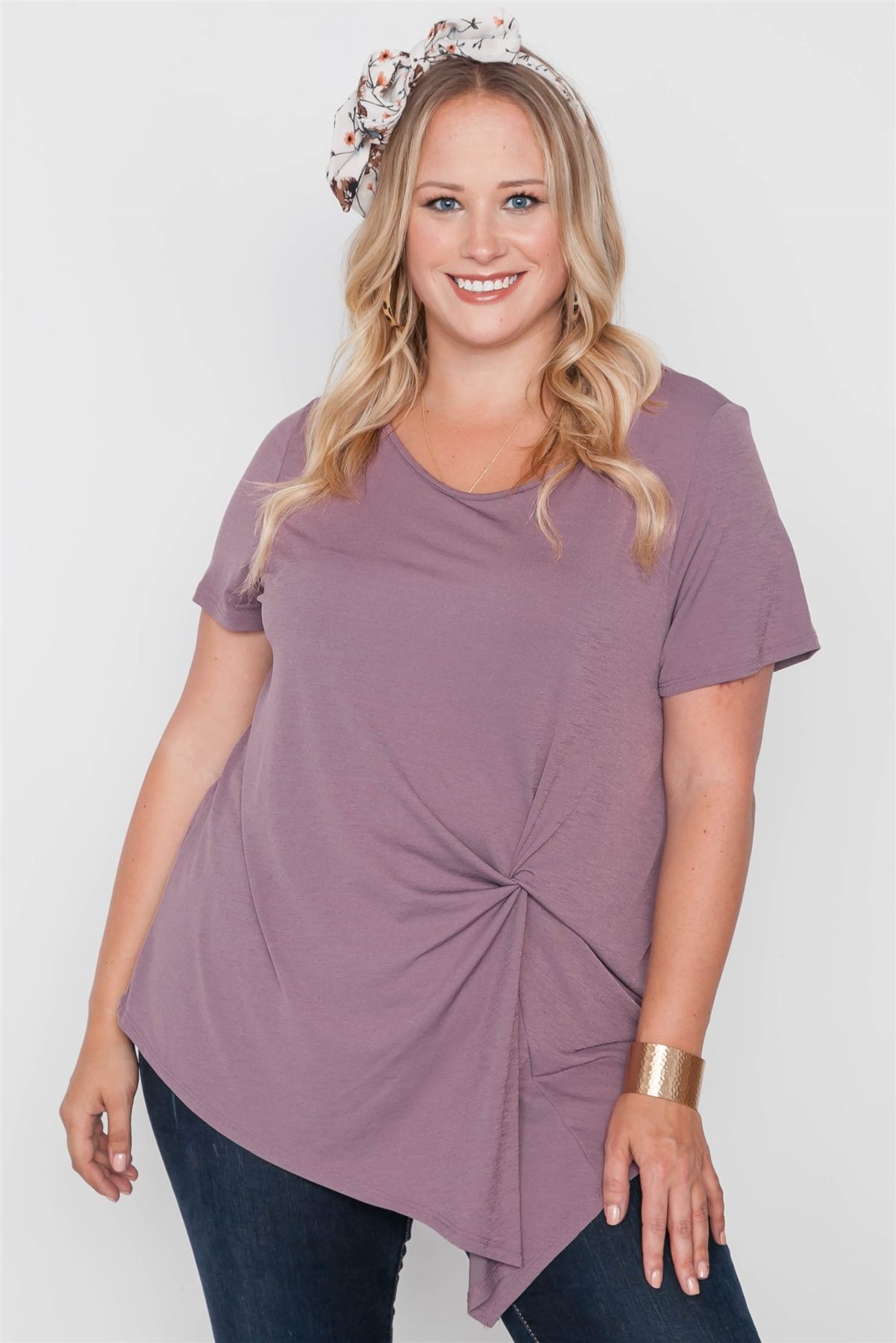 Plus Size Short Sleeve Twist Front Top