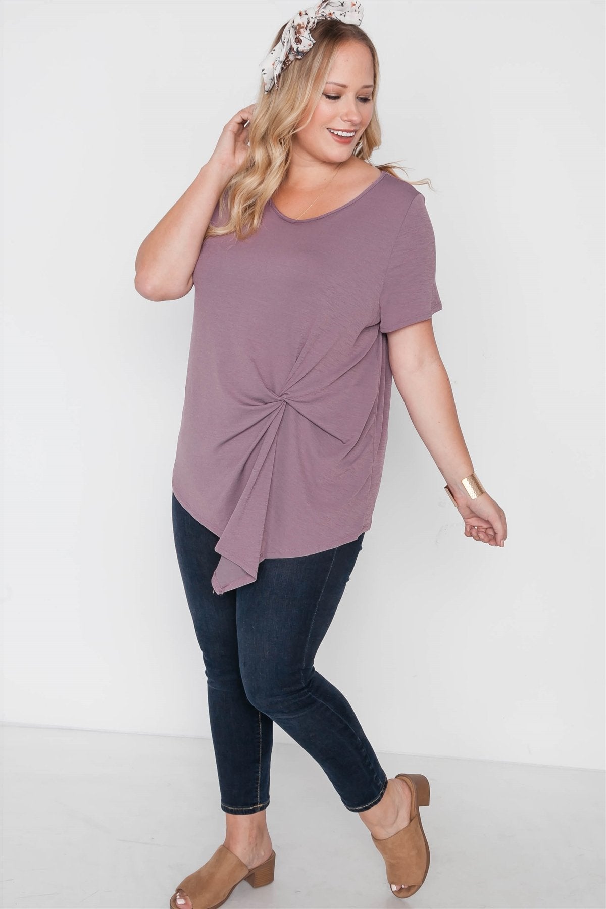 Plus Size Short Sleeve Twist Front Top