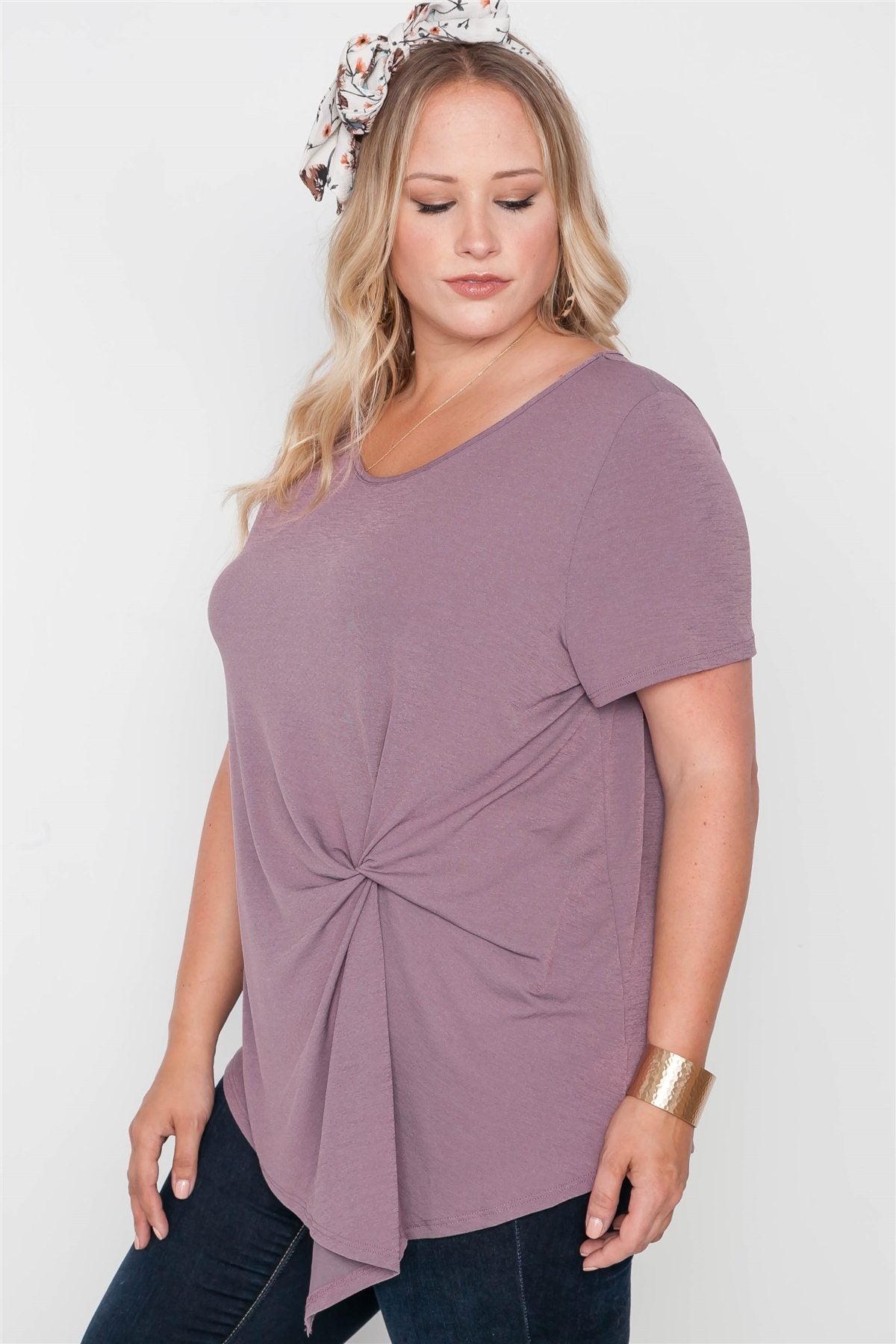 Plus Size Short Sleeve Twist Front Top