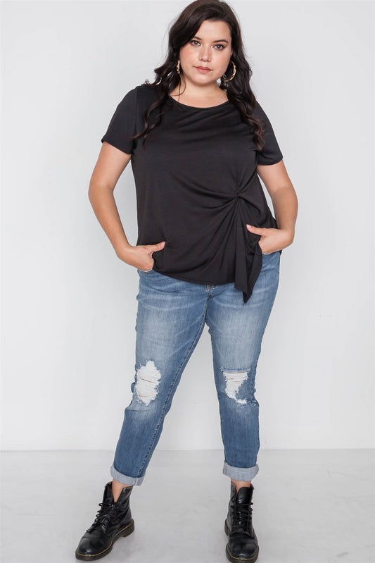 Plus Size Short Sleeve Twist Front Top