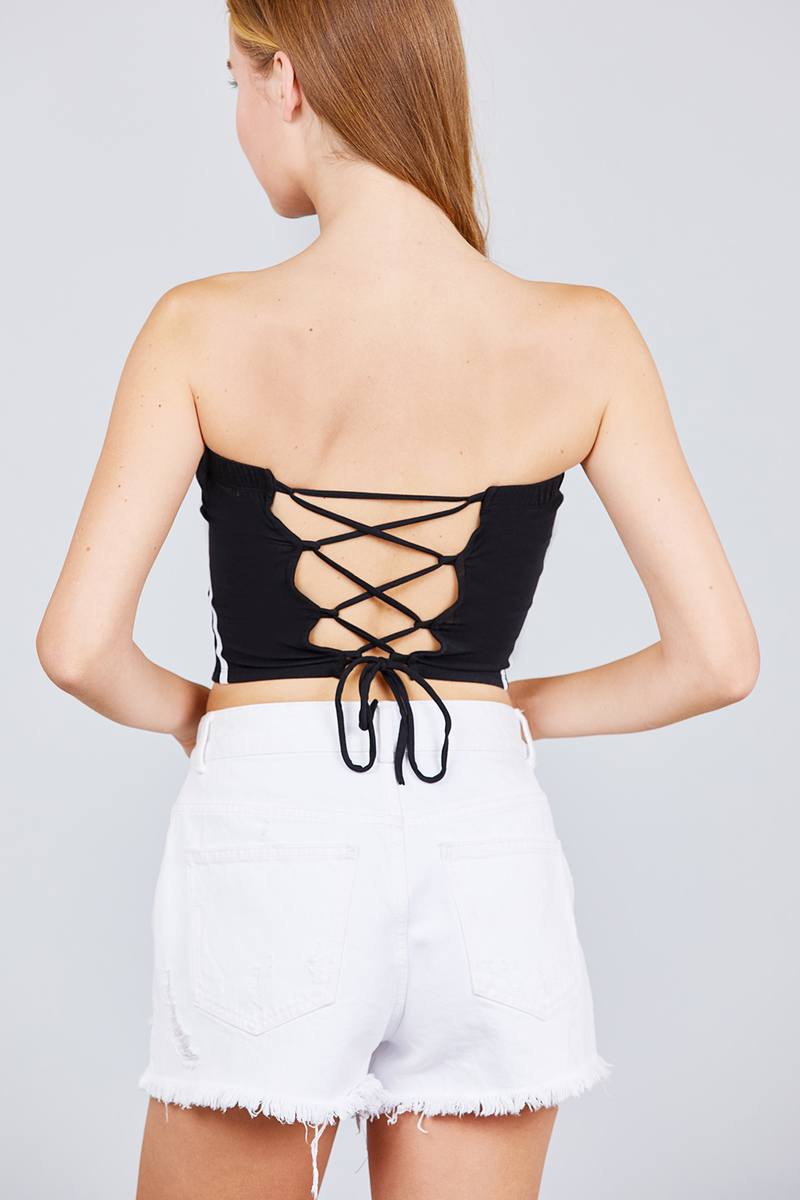 Back Open W/cross Strap Contrast Side Stripe Tue Top