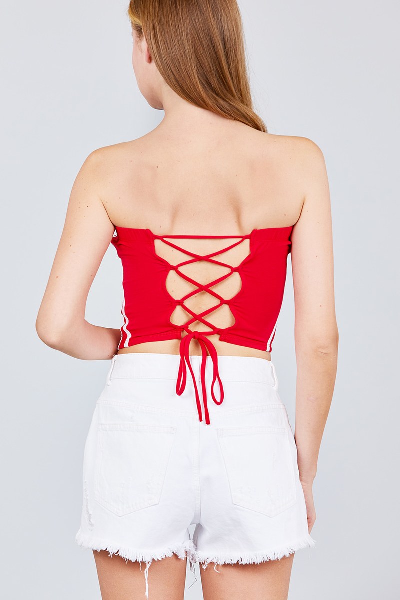 Back Open W/cross Strap Contrast Side Stripe Tue Top