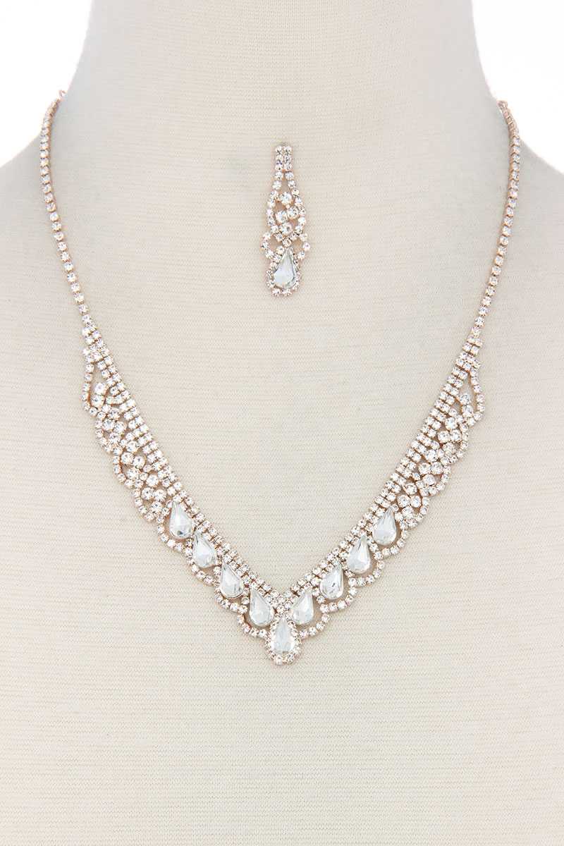 Teardrop V Shape Rhinestone Necklace