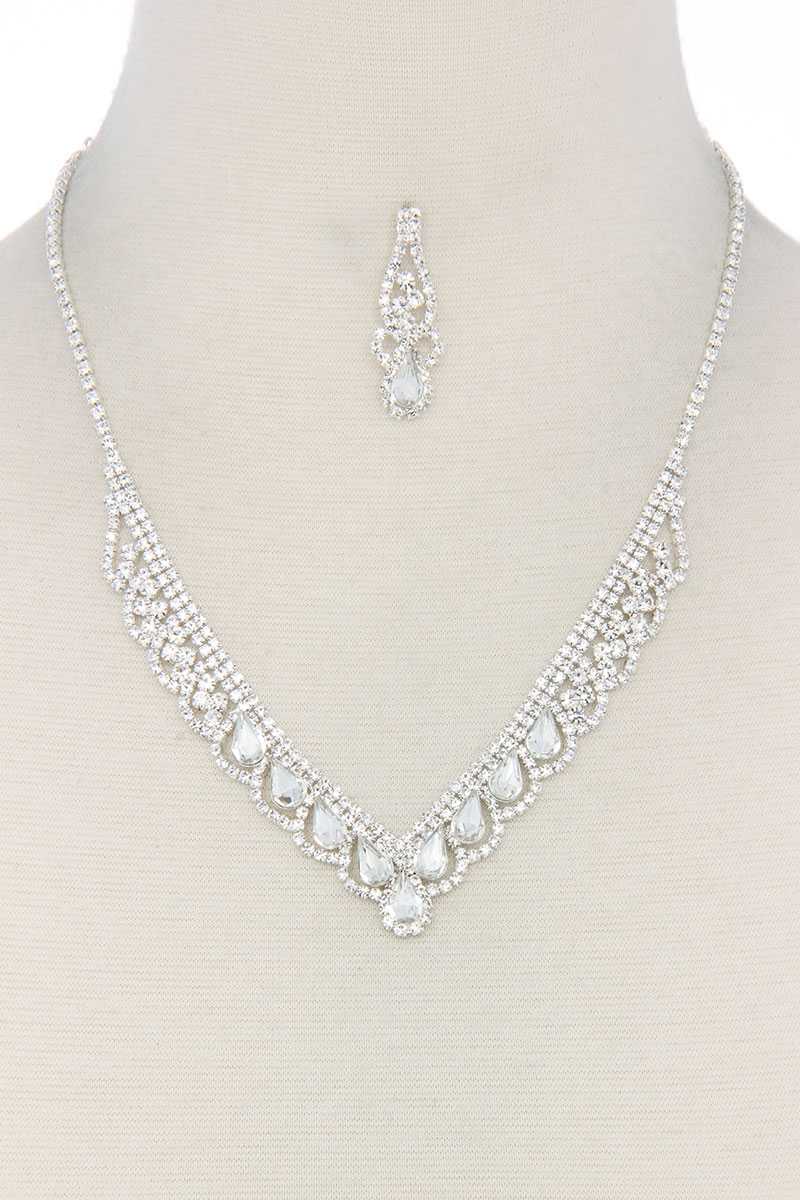 Teardrop V Shape Rhinestone Necklace