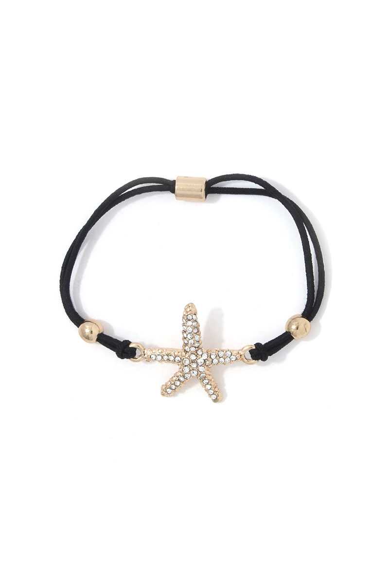 Rhinestone Starfish Suede Bracelet