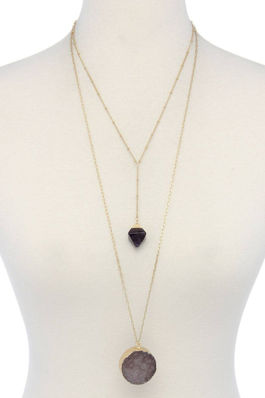 Druzy Stone Layered Y Shape Necklace