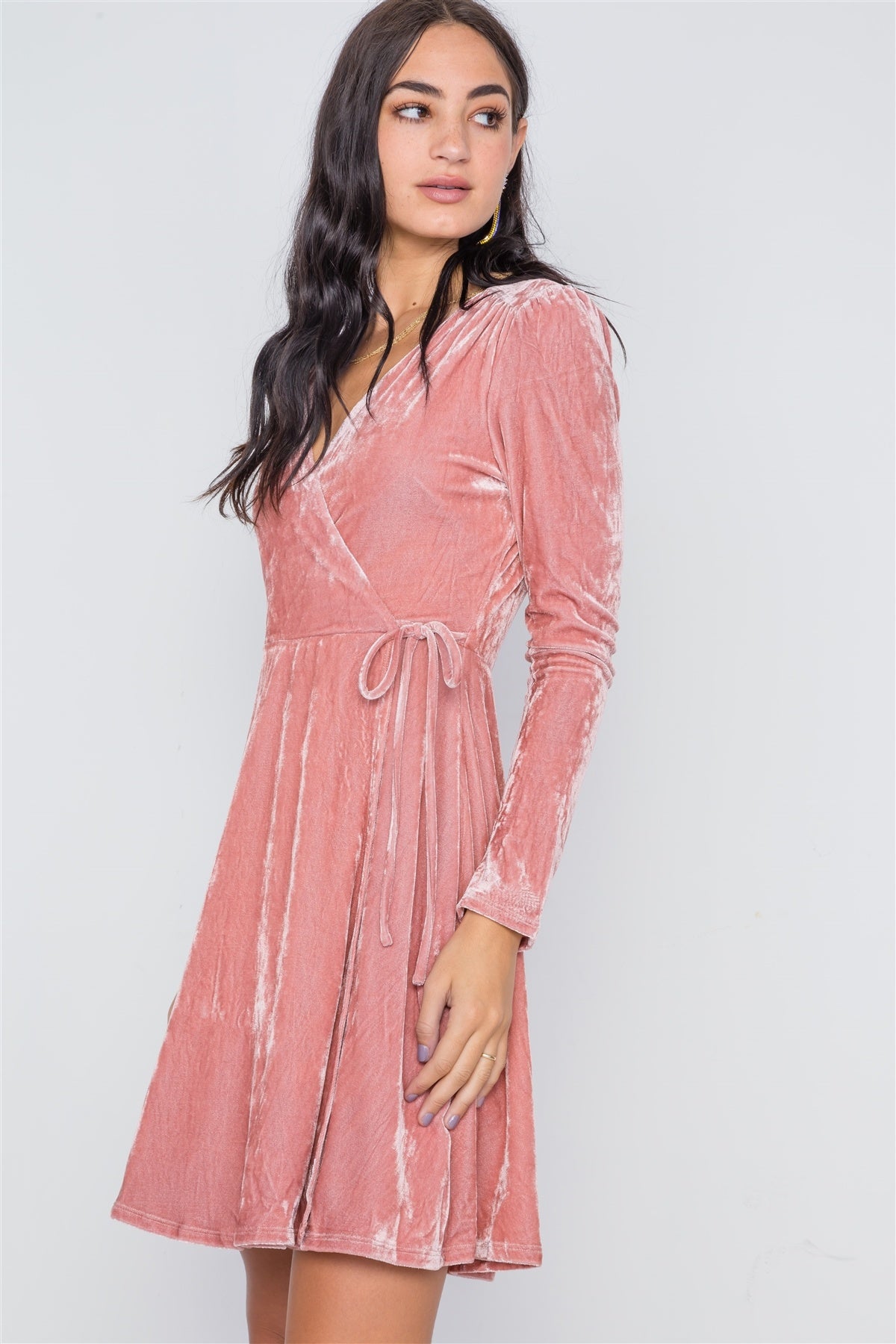 Blush Velvet Fit & Flare Long Sleeve Mini Dress