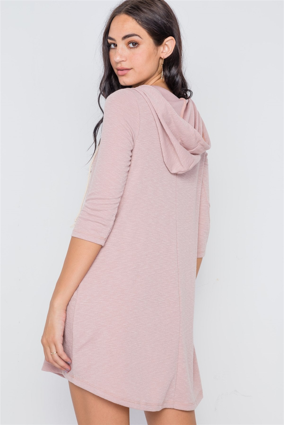 3/4 Sleeve Knit Hooded Mini Dress