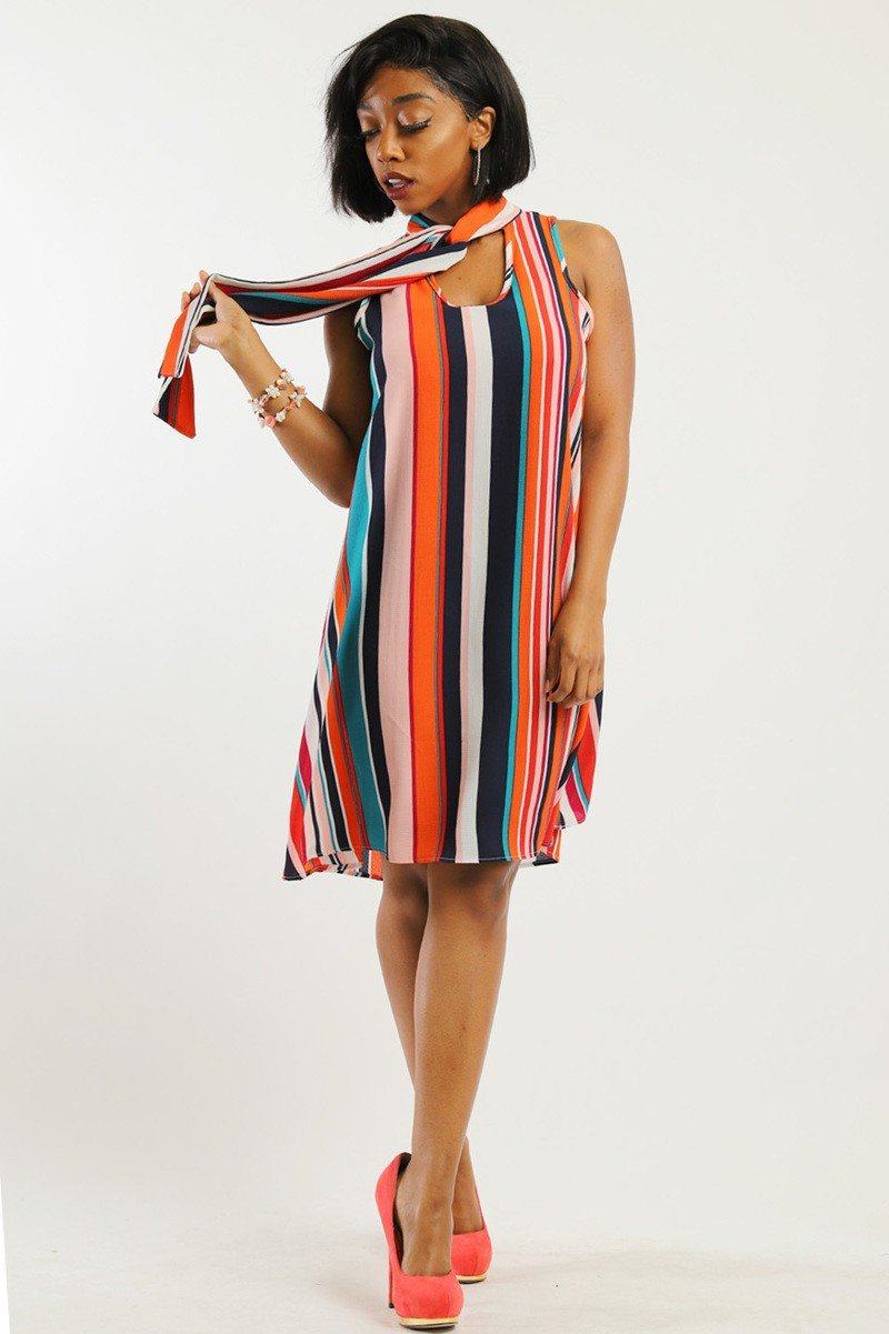 Striped, Sleeveless Short Dress