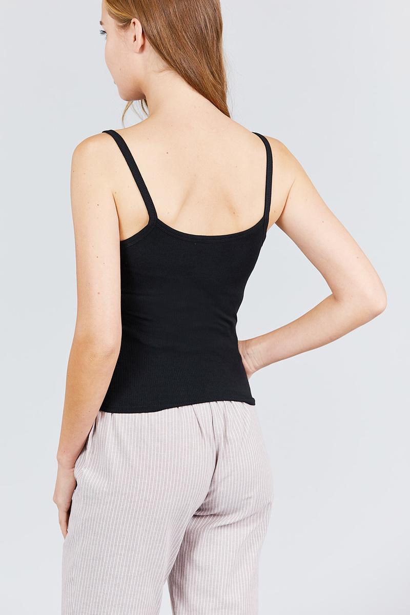 Front Button Down Detail Rayon Spandex Rib Cami Knit Top