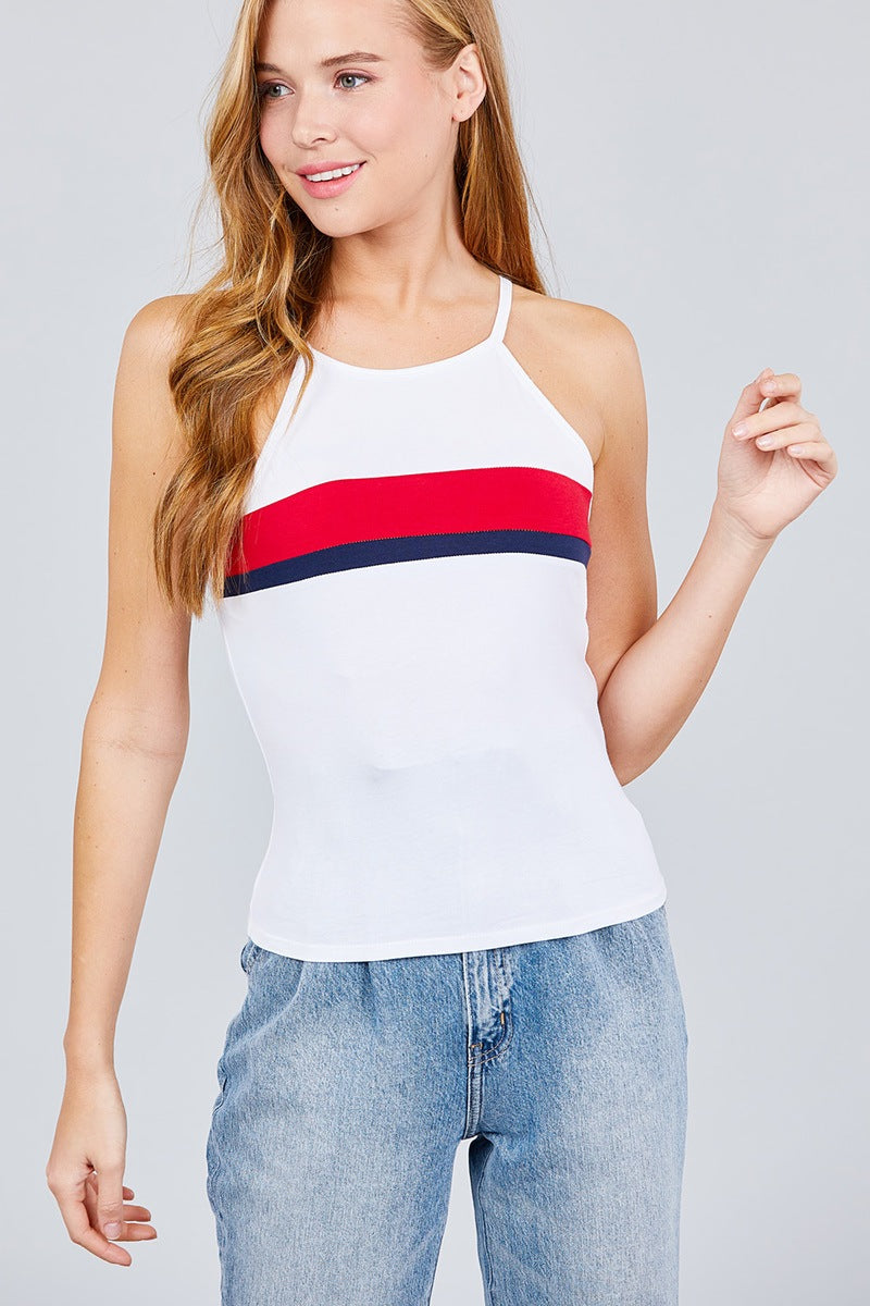 Halter Neck Color Block Knit Top