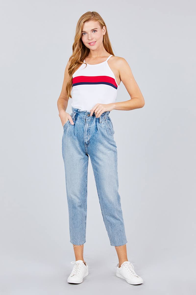 Halter Neck Color Block Knit Top