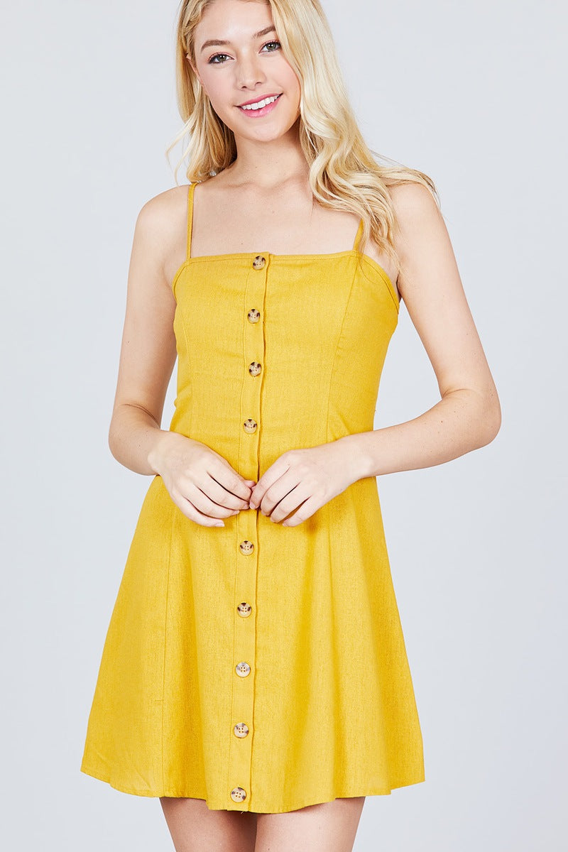 Button Down Cami Linen Mini Dress