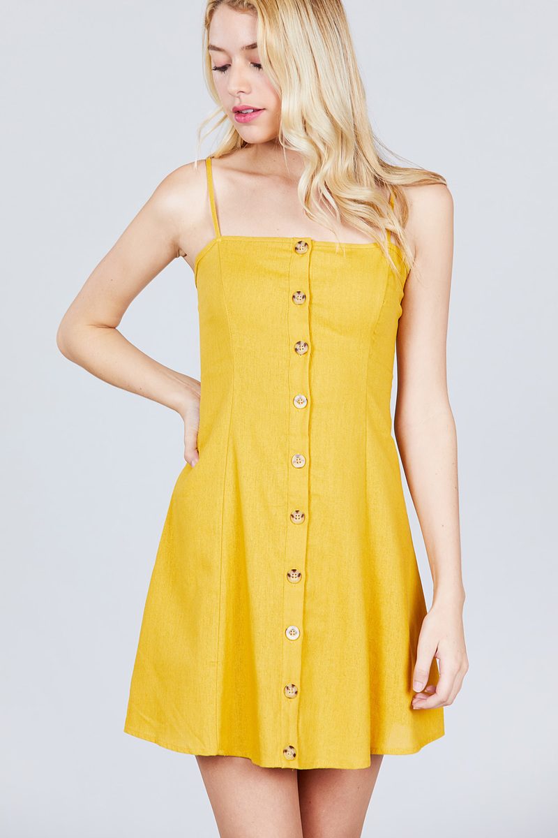 Button Down Cami Linen Mini Dress