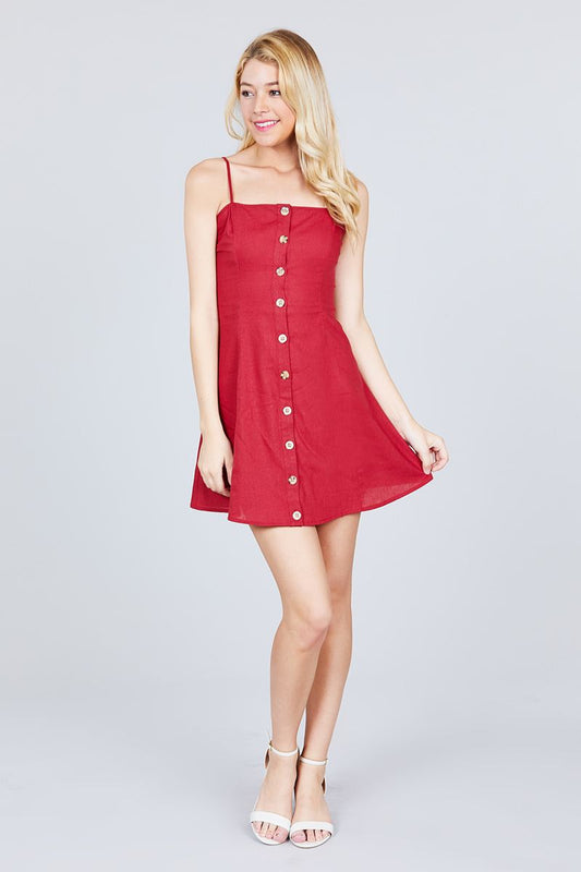 Button Down Cami Linen Mini Dress