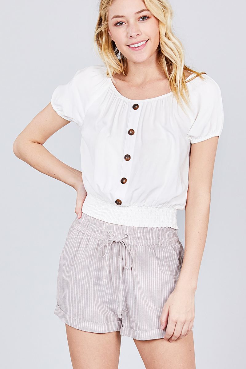 Waist Elastic W/drawstring Yarn Dye Stripe Short Pants