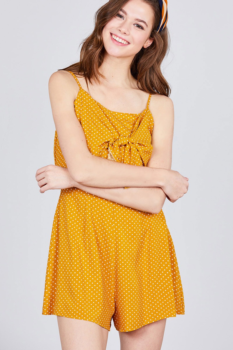 Front Tie Detail Dot Print Cami Romper