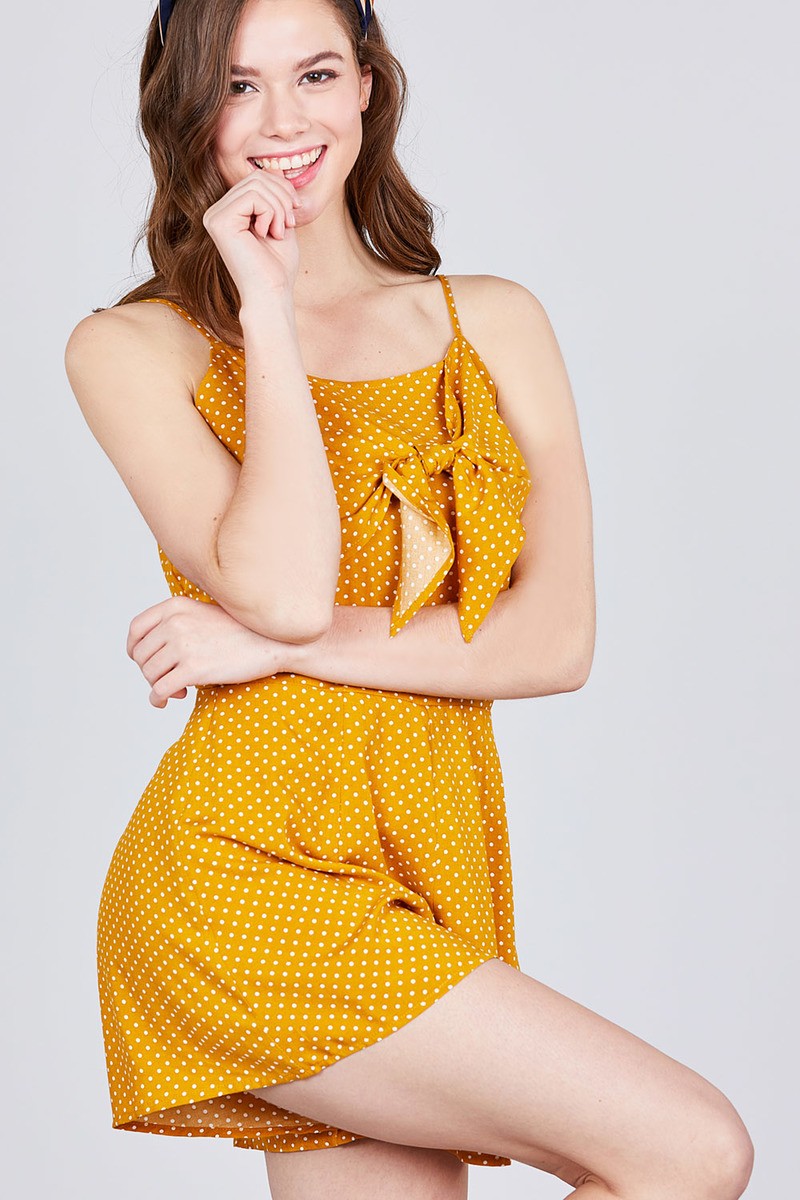 Front Tie Detail Dot Print Cami Romper