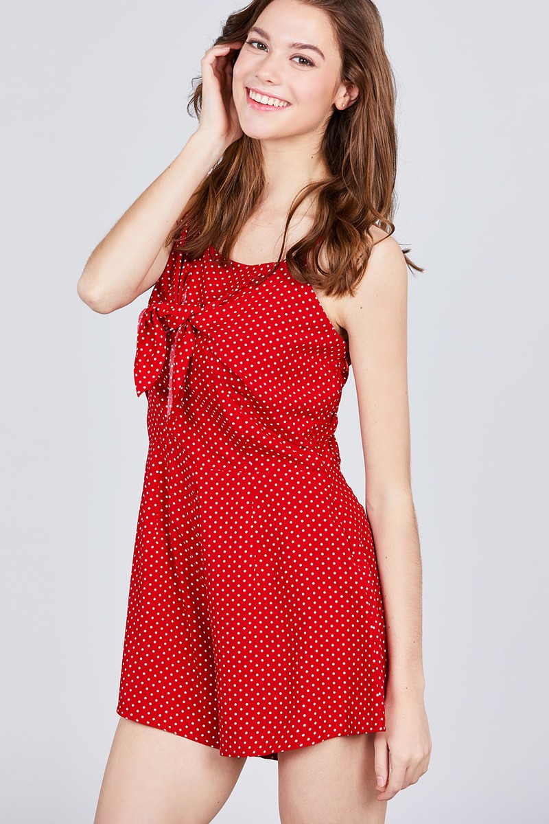 Front Tie Detail Dot Print Cami Romper