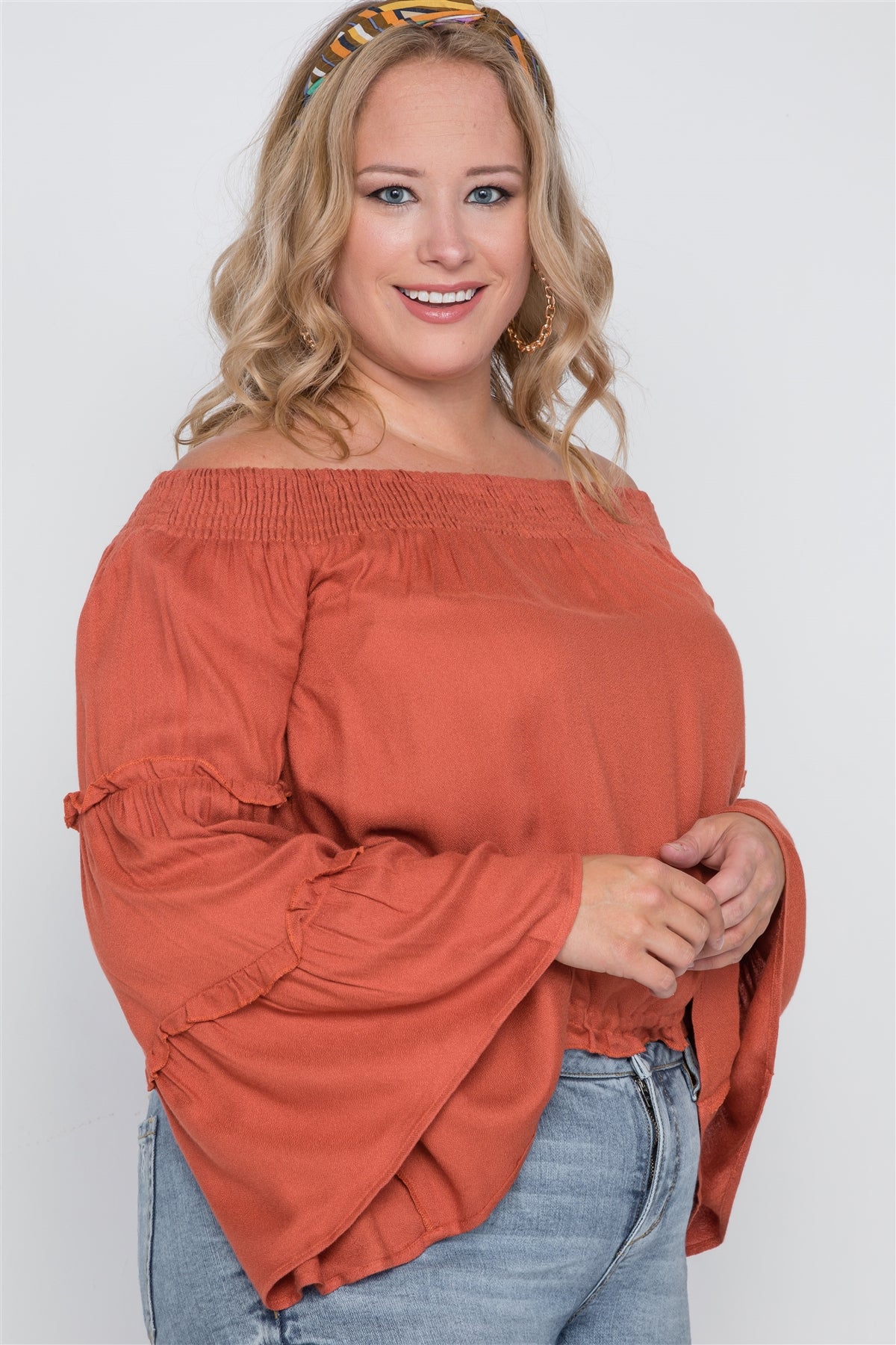 Plus Size Off-the-shoulders Bell Sleeve Top