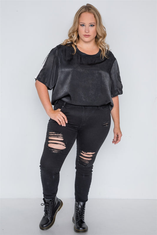 Plus Size Color Block Short Sleeve Top