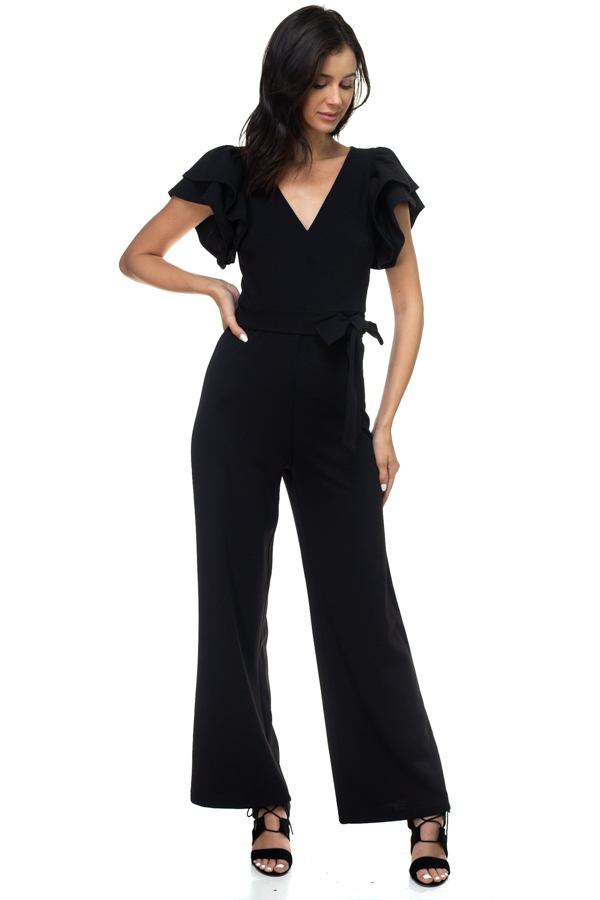 Ruffle Sleeve V-neck Jumpsuit