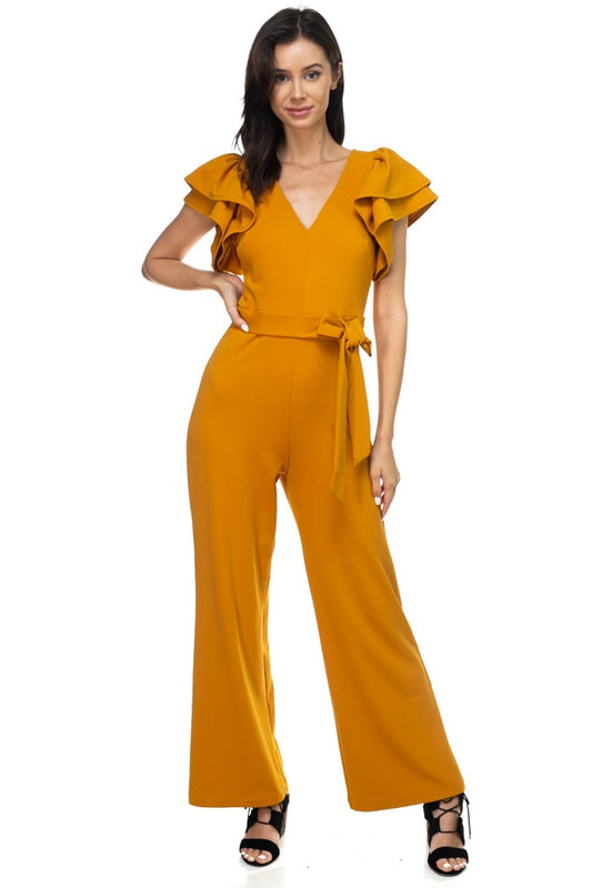 Ruffle Sleeve V-neck Jumpsuit