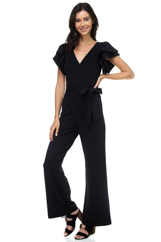 Ruffle Sleeve V-neck Jumpsuit