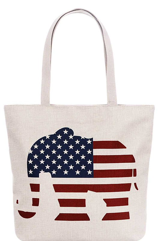 Us Flag Elephant Print Canvas Tote Bag