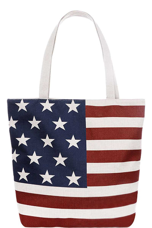 Trendy Us Flag Print Canvas Tote Bag