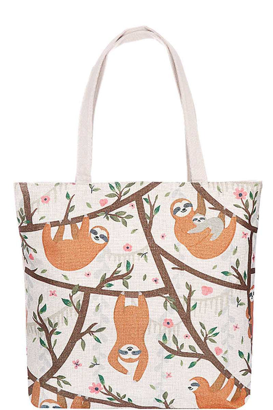 Cute Sloth Family Print Canvas Tote Bag-