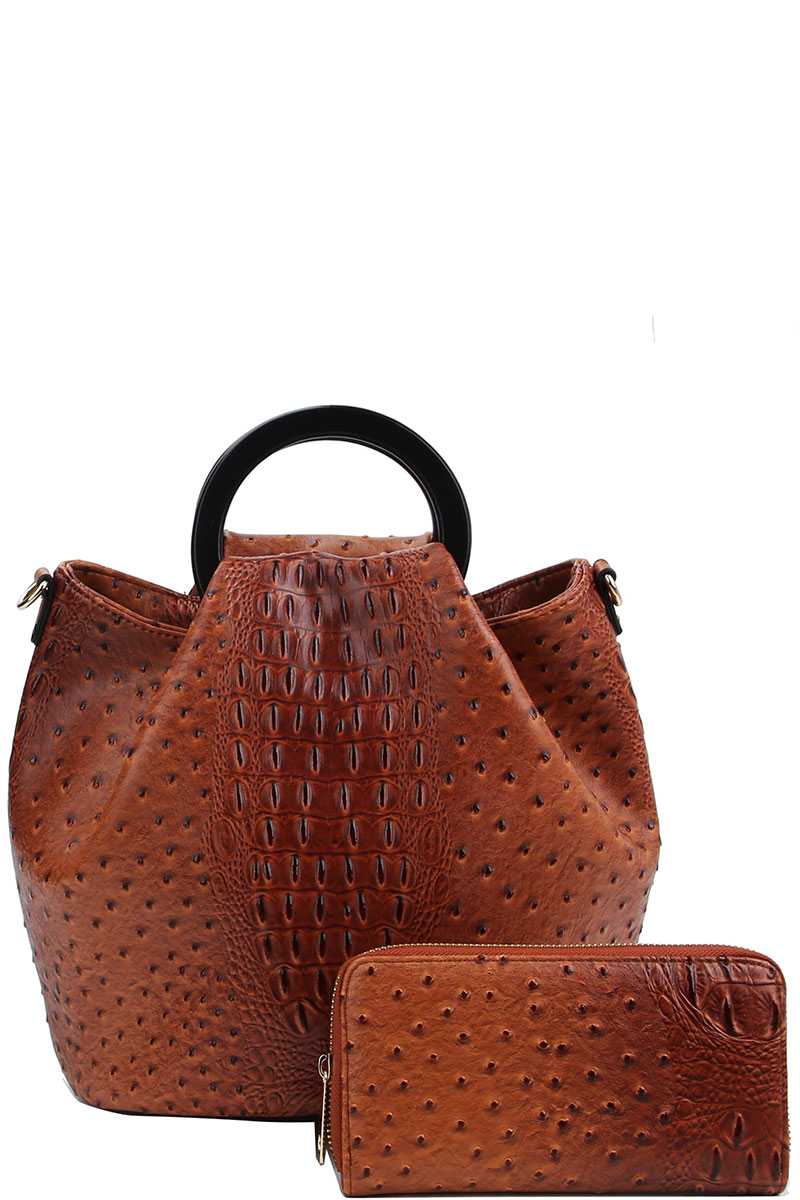 2in1 Stylish Croco Pattern Chic Satchel With Long Strap