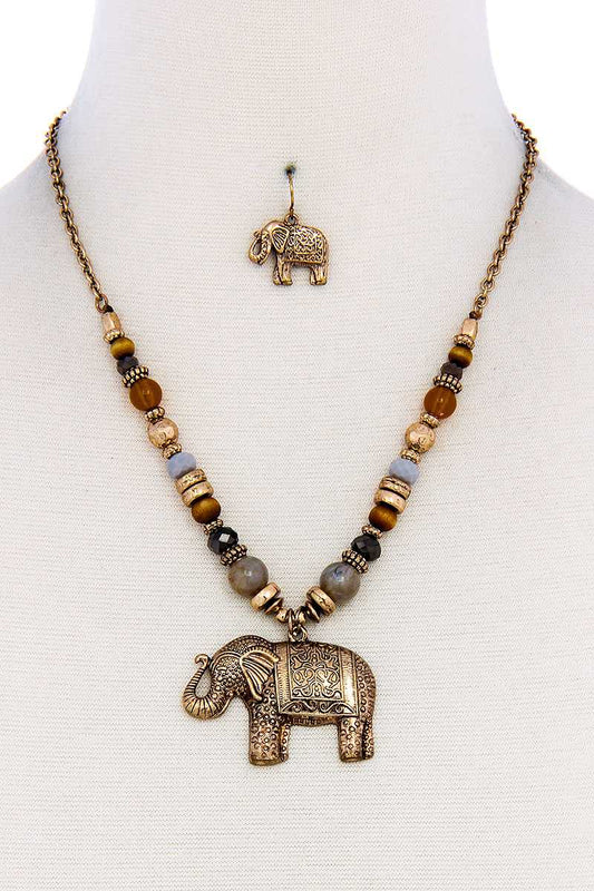 Designer Trendy Elephant Pendant Necklace And Earring Set