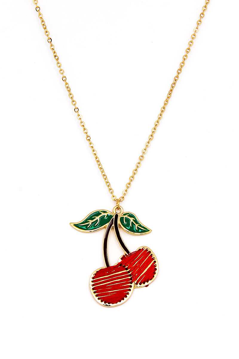 Designer Trendy Stitch Cherry Pendant Necklace And Earring Set